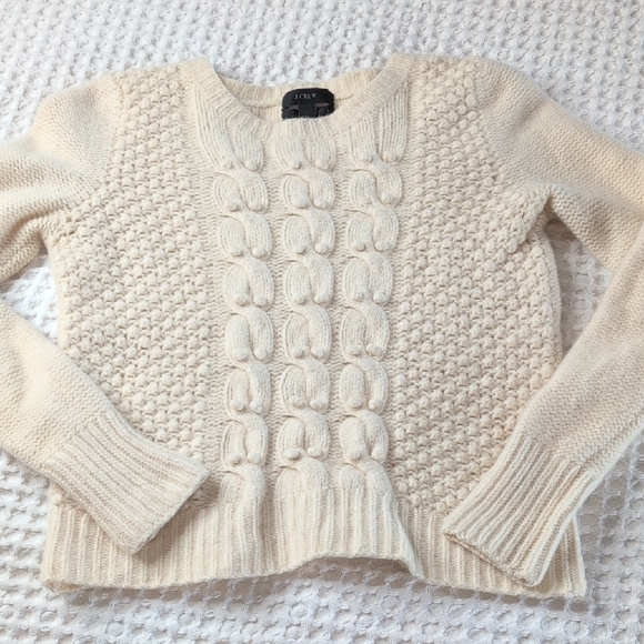 J. Crew Lambs Wool Handknit Cream Crewneck Sweater - Picture 5 of 12